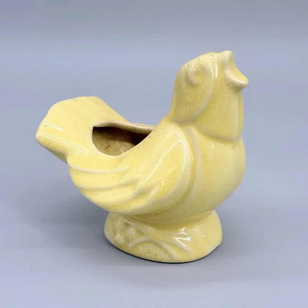 Vintage Nelson McCoy Art Pottery Small Singing Robin Bird Planter Yellow 4 1/4